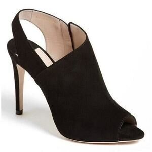 Miu Miu Black Suede Peep Toe Slingback Heel Pumps